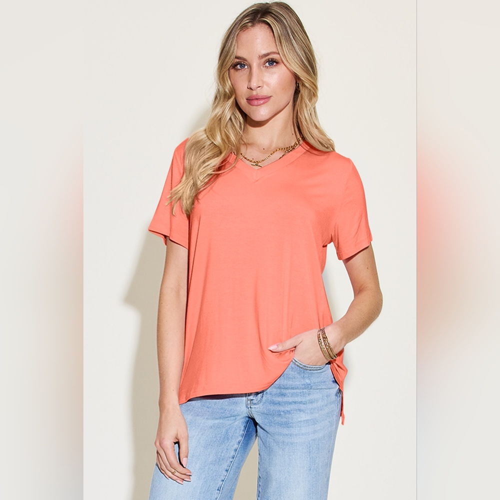 Basic Bae Bamboo Full Size V-Neck High-Low T-Shirt